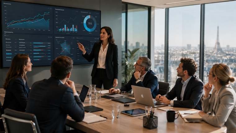 Présentation d’une analyse stratégique en comité de direction, conseil stratégie entreprise MAC Consulting Paris